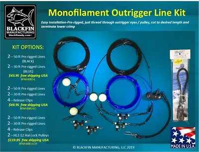 Outrigger Rigging Kit - Pre-rigged Four Mono Lines - Add Clips Hal-Lock Pulleys • $43.95