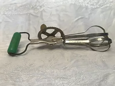 Vintage A & J Hand Egg Beater Mixer Green Wood Handle Pat 1923 • $10.99