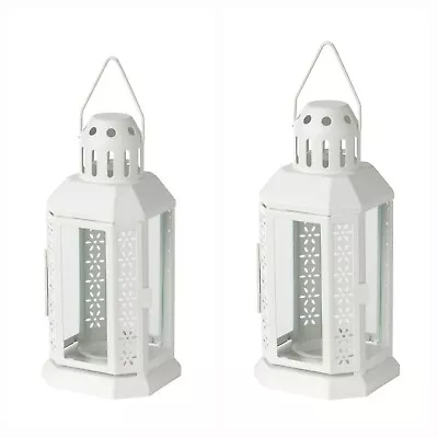 2 X New IKEA ENRUM Lantern Tealight Candles Holder Indoor&Outdoor White 22cm • £13.59