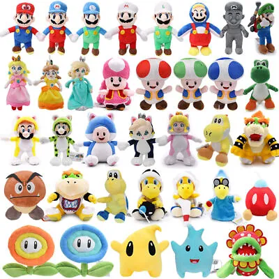 Mario Stuffed Dolls Plushies Luigi Toad Princess Peach Yoshi Bowser Plush Toy UK • £6.58
