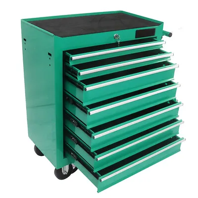 7 Drawers Rolling Tool Box Cart Tool Chest Tool Storage Cabinet W/ 4 Wheel Green • $232.04