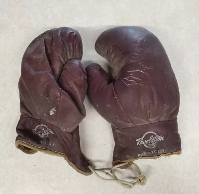 Vintage 1950's REVELATION 3EC1093 8oz Boxing Gloves Leather Maroon Brown Decor  • $20