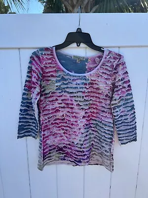 Vintage Susie Womens Ruffled Floral Blouse 3/4 Sleeve Multicolor Sz Petite M • $7.70