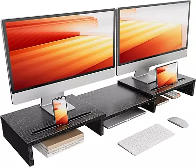 Dual Monitor Stand For Desk Monitor Stand With 2 Slots For Phone And Tablet Du • $49.88