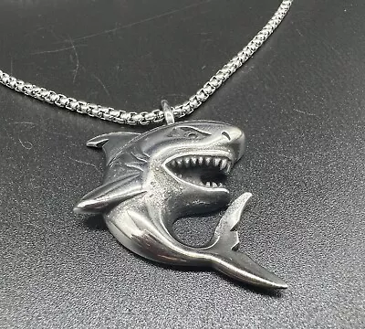 Stainless Steel Shark Fish Pendant Necklace 24'' Chain Set For Men's Boys Girls • $35