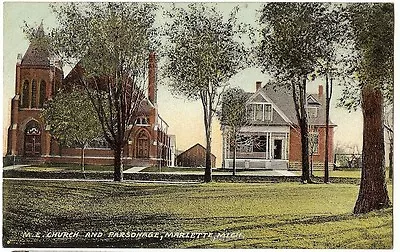 Methodist Church And Parsonage Marlette MI Michigan  Postcard • $5.95