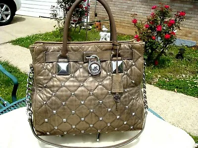 MICHAEL Kors Hamilton Studded Quilted Metallic Distressed Leather Gold/Silver  • $89