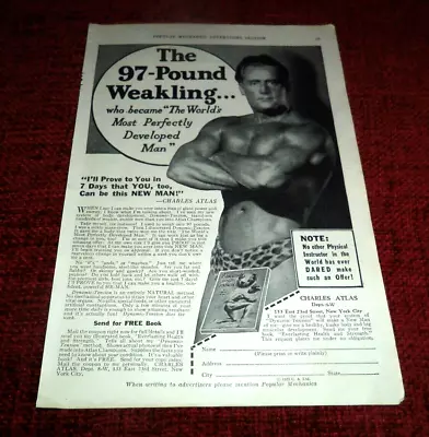 Ephemera: Vintage Charles Atlas Advertisement - 1932 - 'The 97-Pound Weaking' • £1.75