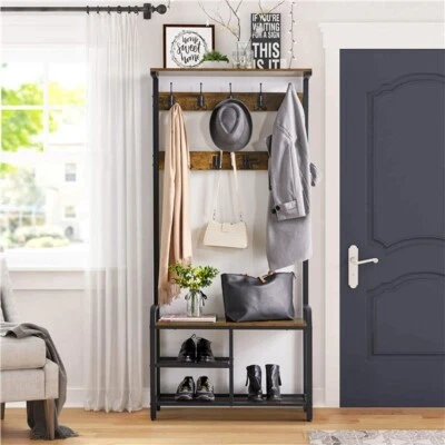 $77.99 • Buy Industrial Coat Rack Hall Tree Entryway Shoe Bench Home Storage Shelf W/ 23 Hook