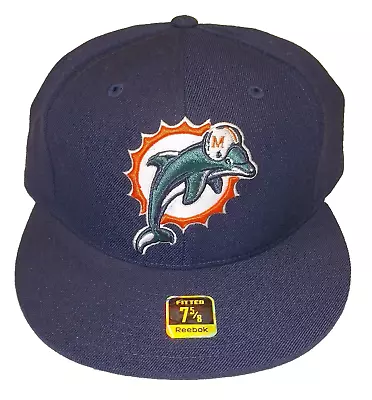 Miami Dolphins Flat Brim Fitted Reebok Hat Size 7 5/8 • $18