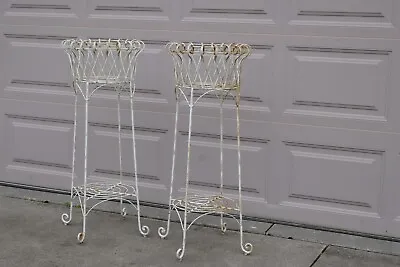 Pair Of Vintage Metal Wire Round Basket Footed Plant Stands Plant Holder 2 Tier • $170