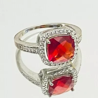 R0988R Mt St Helens Ruby Red Helenite Cushion 8mm 2.5C Halo Sterling Silver Ring • $80