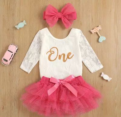 Baby Girls 1st Birthday Outfit Lace Long Sleeve Romper Cakesmash Photoshoot • $36.99