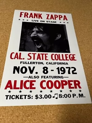 Frank Zappa Alice Cooper California 1972 Cardstock Concert Poster 12 X18  • $7.99