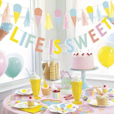 Ice Cream Themed Party Decorations Supplies Balloons Tableware Banners Bowls • £2.65