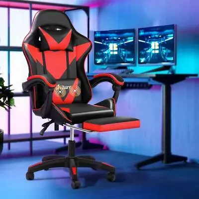 Gaming Chair With Footrest And Massage Pillow Black&Red • $128.63