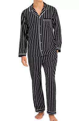 INC Men Satin Pajama Set New L Black Stripe 2 Pc Sleepwear Loungwear Night Suit • $22.49