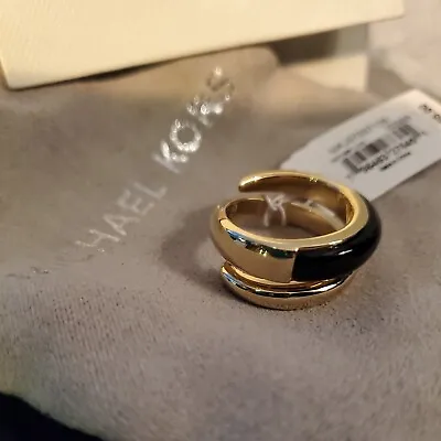 Michael Kors Ring Black And Gold Toned Bypass Size 6.  • $44