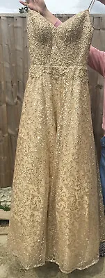 £400 • Buy NEW Ellie Wilde Gold Stunning Prom Dress, Ball Gown, Bridesmaid Size 10
