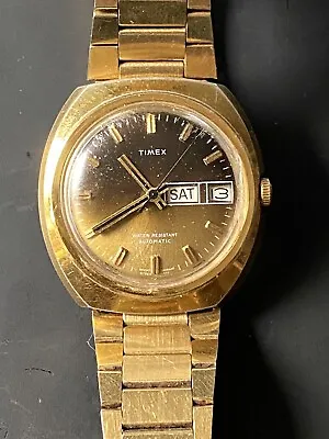 Timex Rare Mens Watch Automatic Great Britain Gold Tone Day/date Cal :47960 • $237