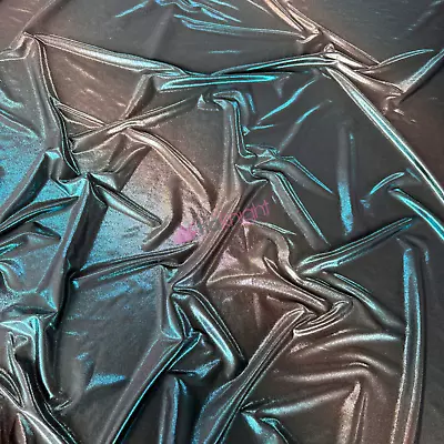 Metallic Foil Lamé Stretch Dressmaking Material- Teal/Silver Ombre SQ672 TLSLV • £6.99