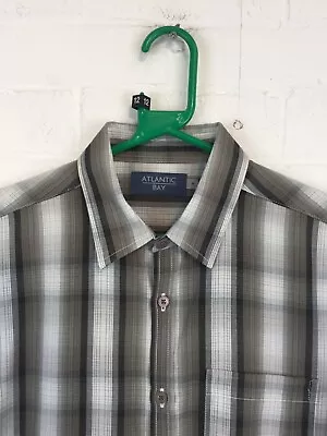 £2.99 • Buy Atlantic Bay BHS Grey Mix Short Sleeve Button-Up Shirt Size Medium #CE