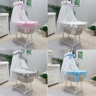 £135.01 • Buy Baby Wicker Moses Basket With Stand + Bedding + Drape + Mattress 8 Designs