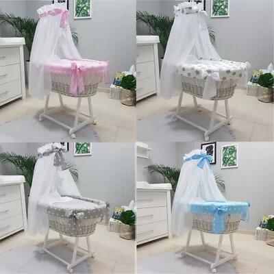£145 • Buy Baby Wicker Moses Basket With Stand + Bedding + Drape + Mattress 8 Designs