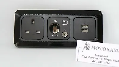 Cbe/cline 1x 240v 3 Pin Socket + 1x 12 Volt Tv Socket + 1x Twin Usb Socket Black • £42.49