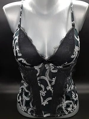 ULTIMO Padded Underwire Floral Corset Moulded Cup Plunge Boned Basque 36D Vgc • £32.99