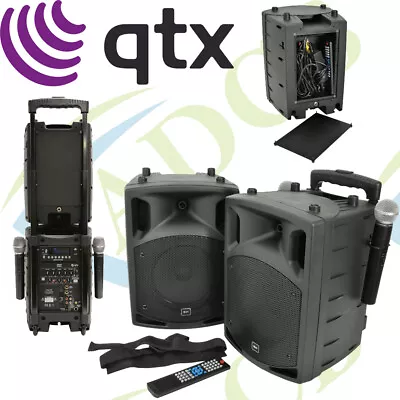 QTX Busker PAV8 USB Bluetooth DJ Band Karaoke Twin Speaker System UHF Mics Party • £441.20