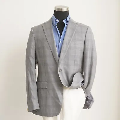 Joseph Abboud Mens Blazer Suit Jacket Gray Plaid Super 120's Wool Size 42 L • $15.96
