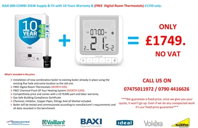 £1749 • Buy BAXI 800 Combi 24 / 30kw BOILER INSTALLATION Supply & Fit With FREE Digital Room