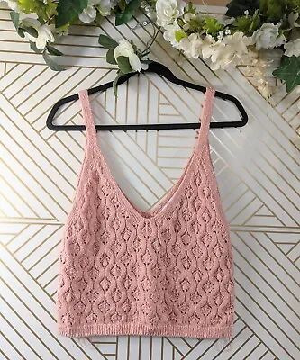 ZARA Women's Pink V-Neck Crotchet Top Blouse Sleeveless Flowy Size Large • $14.99