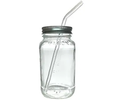 Mason Drinking Jar Regular Mouth Mason Jars 24oz Glass Bent Straw With Cleaner • $18.95