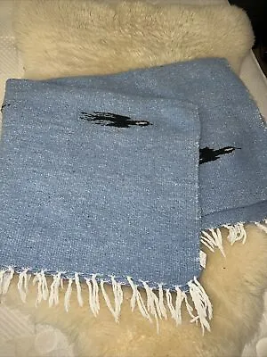 $50 • Buy Vtg SkyBlue Molina Indian Zapotec Altiplano Bird Wool Rug Serape Blanket 80 X 47