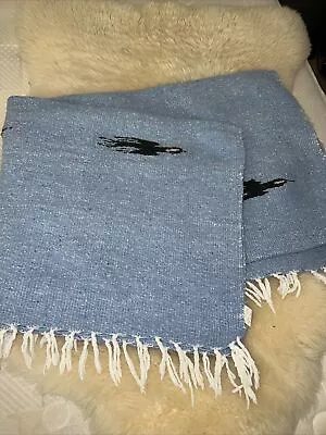 $50 • Buy Vtg SkyBlue Molina Indian Zapotec Altiplano Bird Wool Rug Serape Blanket 80 X 47