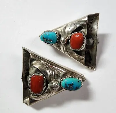 Vintage - Turquoise - Southwestern Native American Style - COLLAR TIPS - Silver • $75