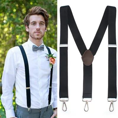 Men's Adjustable Suspenders Elastic Y-Shaped Braces Hooks Pants Brace Solid New • $9.49