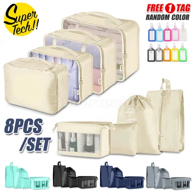 $20.95 • Buy 8Pcs Packing Cubes Travel Pouches Luggage Clothes Organiser Suitcase Storage Bag