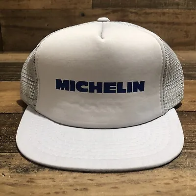 Vintage Michelin Tires Hat Snapback Trucker Cap Mens Gray Blue 90s Workwear READ • $30.88
