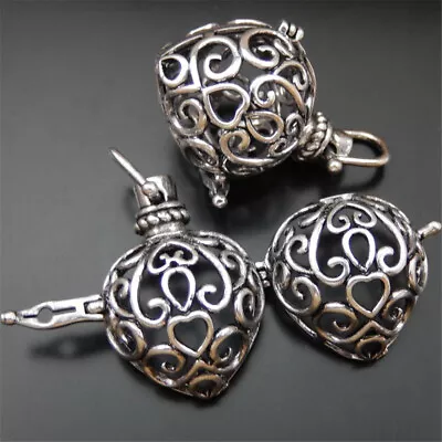 2 Retro Silver Mexican Bola Ball Floral Heart Harmony Brass Locket Charm 24*29mm • $4.65