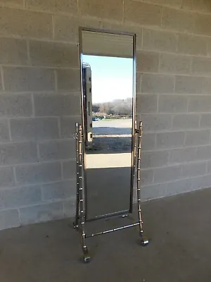 Vintage Chrome Frame Faux Bamboo Cheval Floor Mirror • $1295