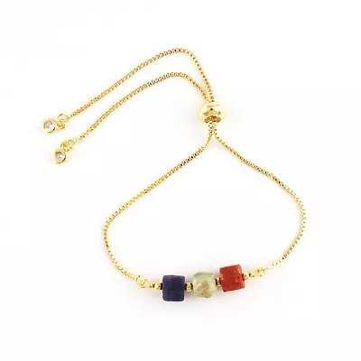 Amazing Three Gemstone CZ Quartz Yellow Gold Plated Slider Lock Chain Bracelet • $5.49