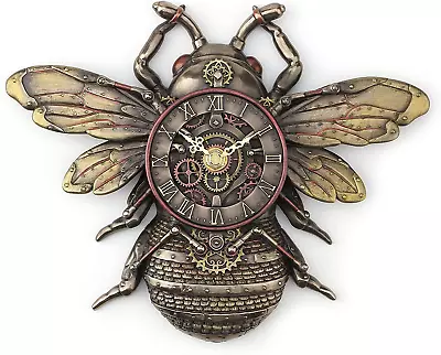 Design 10 1/4  Steampunk Bee Clock Cold Cast Resin Antique Bronze Finish Wall Sc • $96.99