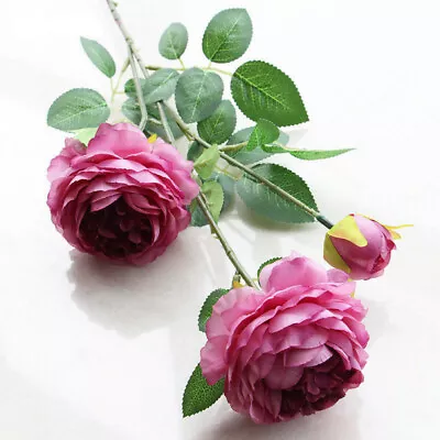 Artificial Roses Peony Fake Silk Flowers Bridal Wedding Bouquet Home Decor • £2.72