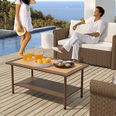 39  Patio Outdoor Wicker Coffee Table Side Table All Weather With Rattan Storage • $82.99