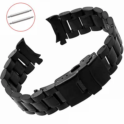 18-24mm Solid Stainless Steel Watch Band Double Secure Buckle Curved Metal Strap • $13.04