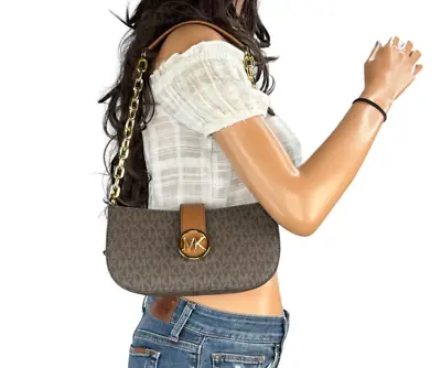 Michael Kors Carmen Small Pouchette Shoulder Chain Bag Mk Brown • $79.80