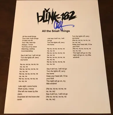 Matthew Matt Skiba Blink 182 All The Small Things Signed Lyric Sheet E1 • $129.99